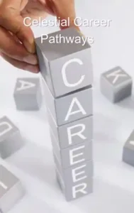 Career Astrology Numerology chart with life path numbers and career symbols like briefcases, graphs, and upward arrows
