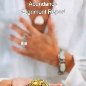 Astrological chart glowing with golden light, surrounded by symbols of abundance like coins, stars, and open hands