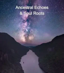 past life astrology Ancestral tree glowing with light, connecting generations through spiritual energy and cosmic symbols